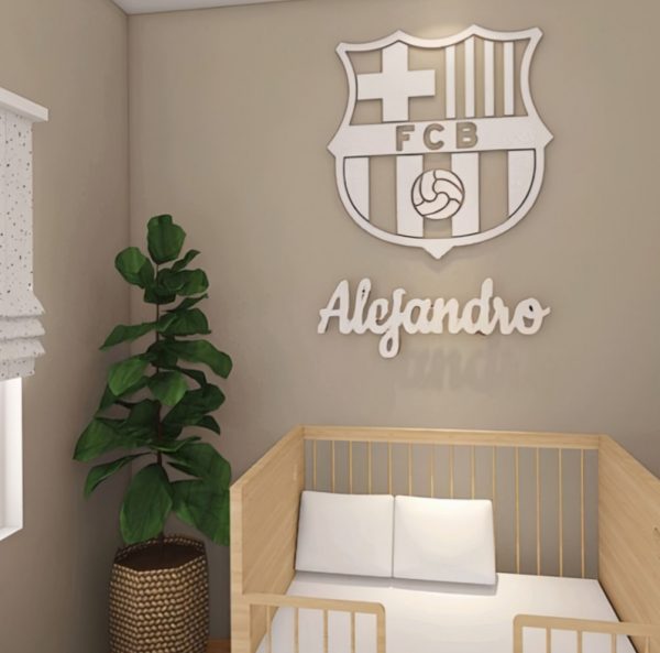 Letrero madera escudo barcelona nombre web